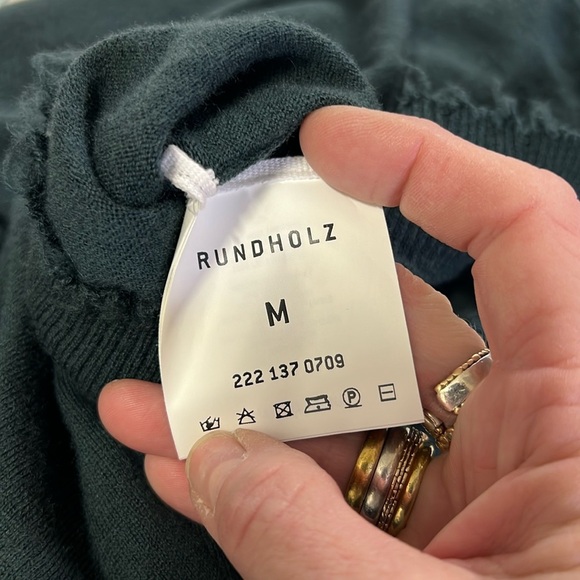 Rundholz Teal Oversized Drop Sleeve Hi/Low Distressed Hemline Sweater M - Picture 10 of 14